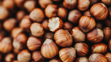 Obraz premium Close-up view of fresh hazelnuts. The background features more hazelnuts.