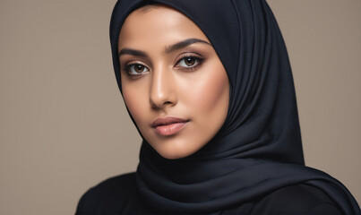 Naklejka premium A woman wearing a black hijab looks directly at the camera