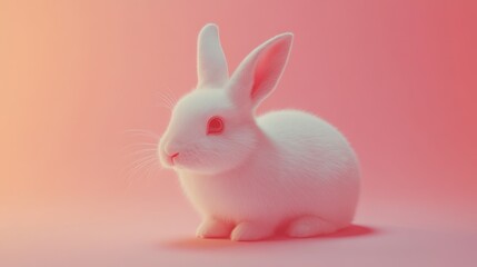Obraz premium Adorable White Rabbit on Pink Background