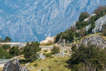 Mountain road winding through rocky landscape. Montenegro
