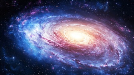 A stunning depiction of a spiral galaxy, showcasing vibrant colors and cosmic elements in the vast universe.