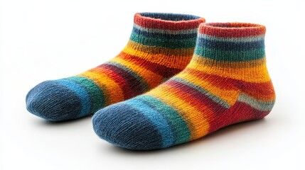 Colorful Striped Socks on White Background