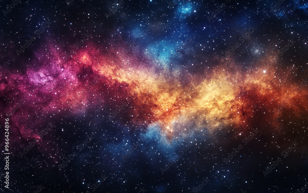 Poster a vibrant cosmic scene showcasing colorful nebulae and stars in deep space, evoking wonder and explo
