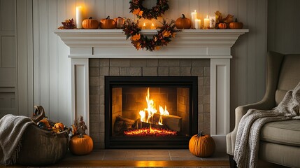 Autumn cozy fireplace