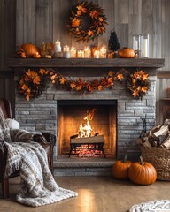 Obraz premium Cozy Thanksgiving Fireplace 