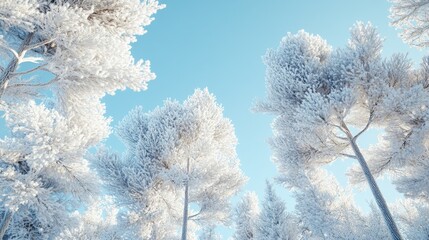 Frost-covered pine trees under a clear sky, peaceful winter day, December 26