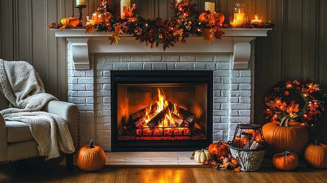 Autumn cozy fireplace