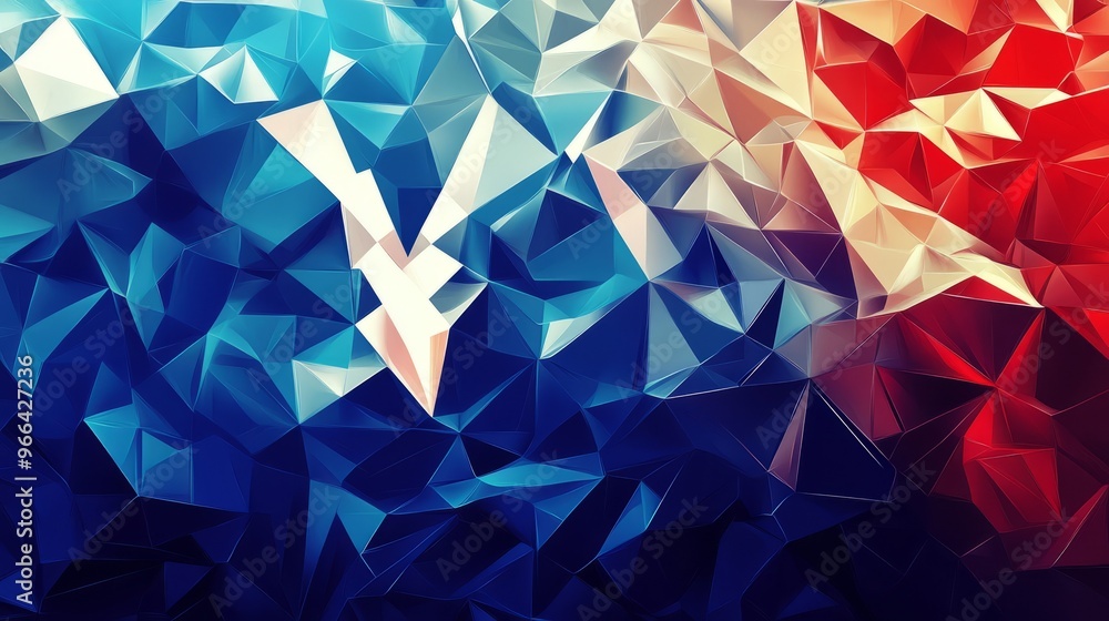 Poster norway, virtual abstract 3d object made of triangular polygons on a blue background