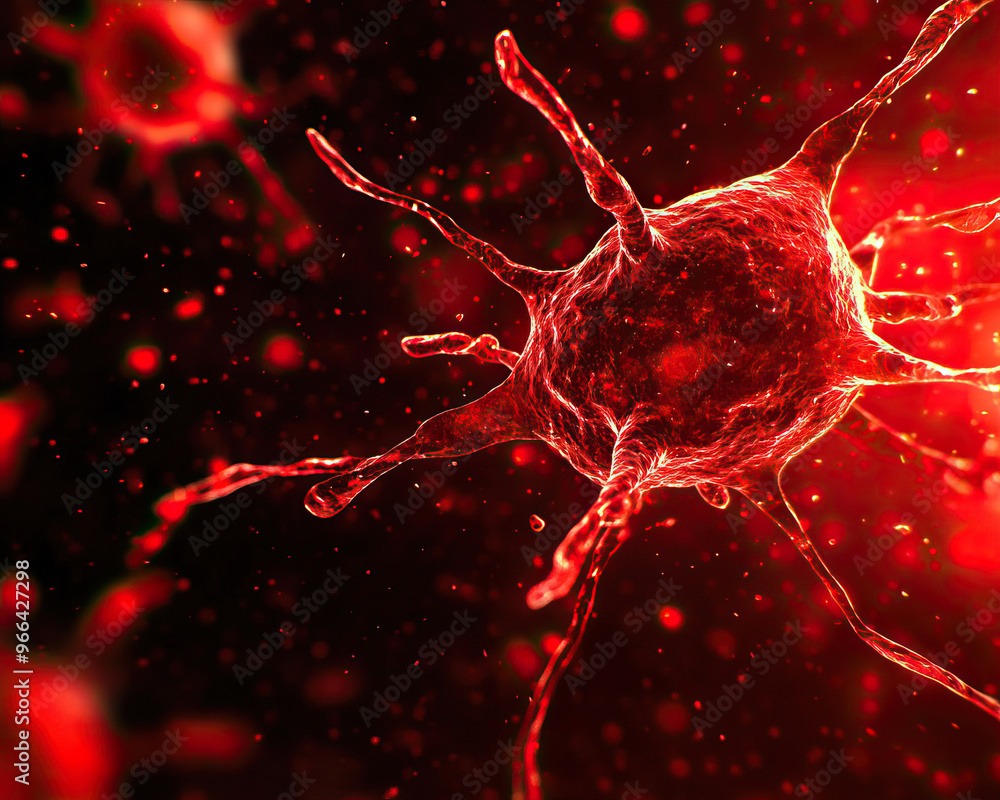 Poster a close-up view of a red cell with intricate details, showcasing its dynamic structure and vibrant c