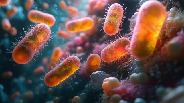 Visualization of diverse bacteria in the human gut microbiome illustrating microbial interactions