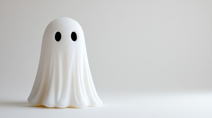 Spooky Ghost Figurine Studio Shot on White Background - Cute and Eerie Close-Up View for Text Space