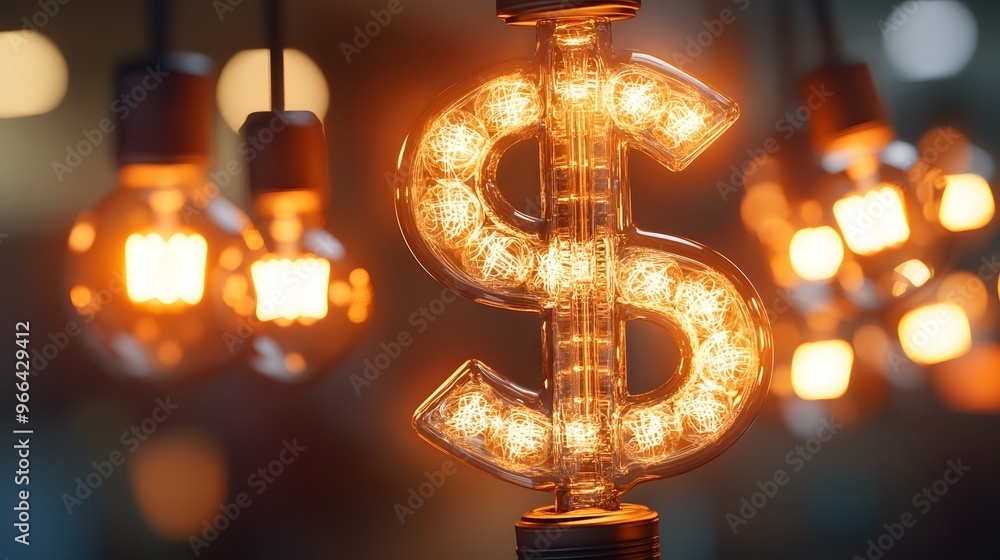 Wall mural illuminated dollar sign light bulb