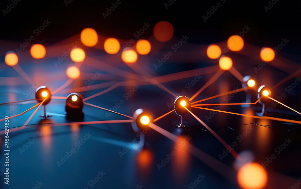 Aufkleber abstract network with glowing nodes, representing connectivity and technology in a digital world.