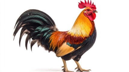 Fototapeta premium Rooster with Colorful Feathers on White Background