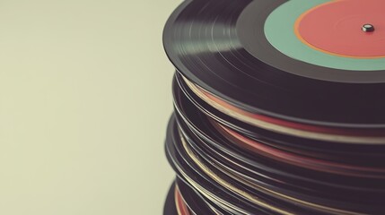 Stack of vinyl records with selective focus