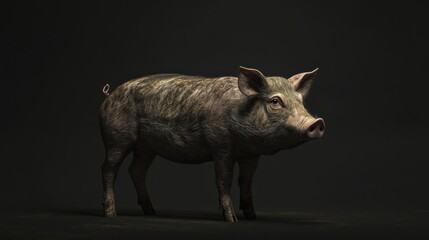 Pig Portrait Against Dark Background