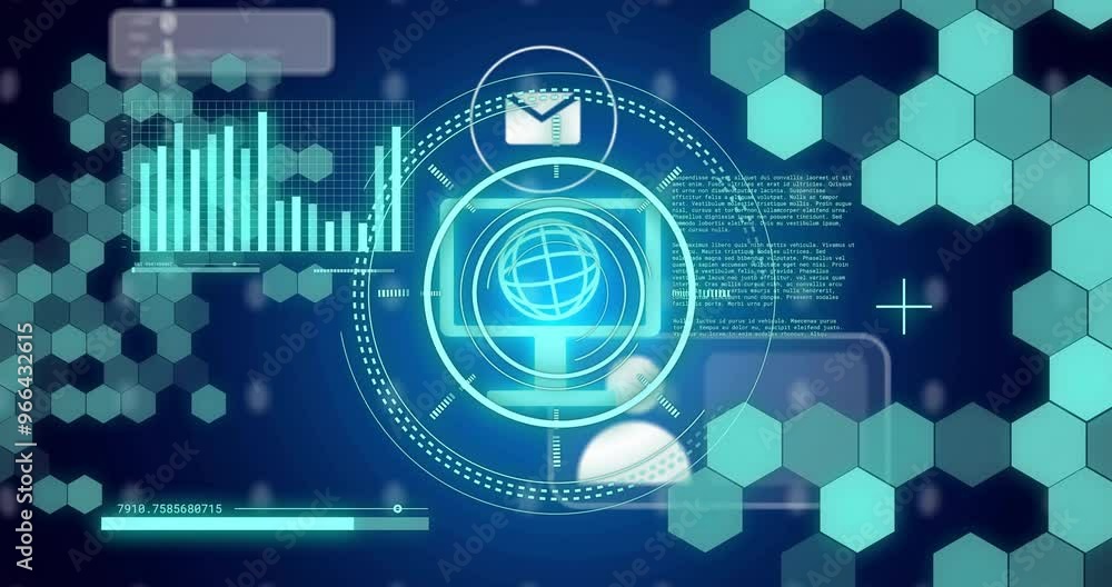 Poster animation of science data processing over computer icon and diagrams