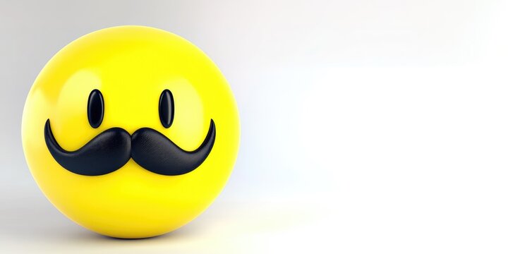A cheerful yellow smiley face sporting a playful black mustache radiates joy as it rests against a soft, neutral background, evoking lightheartedness and whimsy