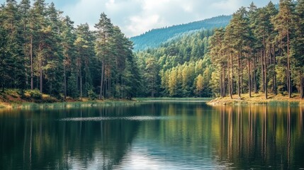 Fototapeta premium Tranquil Lake Surrounded by Forest