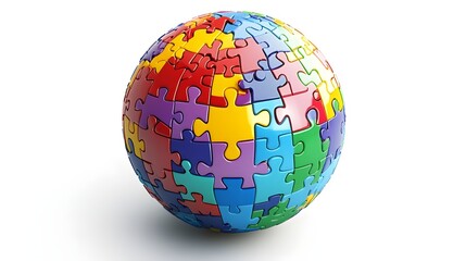 A globe made up of colorful puzzle pieces, each piece representing a different nation working together to form a whole