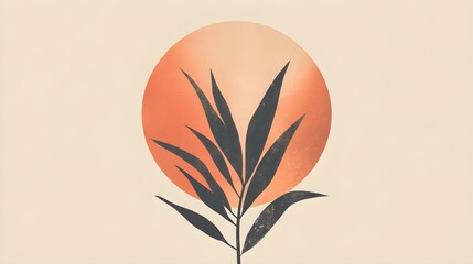 A minimalistic design featuring an abstract plant with a large, sun-colored circle serving as a backdrop, evoking warmth and serenity