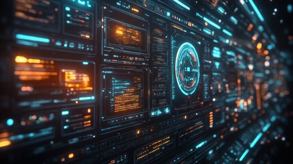 Fototapeta premium Advanced firewall system actively blocking cyber threats with real-time monitoring and analysis