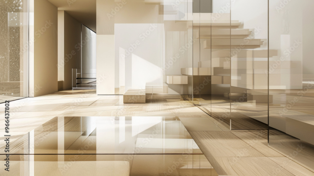 Wall mural glass surfaces: elements that replicate glass with reflections and refractions, adding lightness and