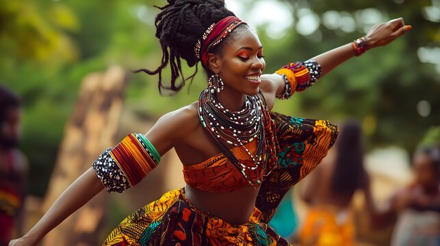 Afrobeat dancer in traditional African clothing - Celebration of heritage through movement 