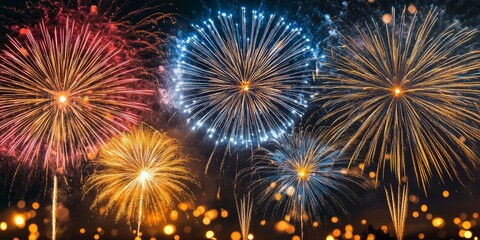 Colorful fireworks display lighting up the night sky during a festive celebration