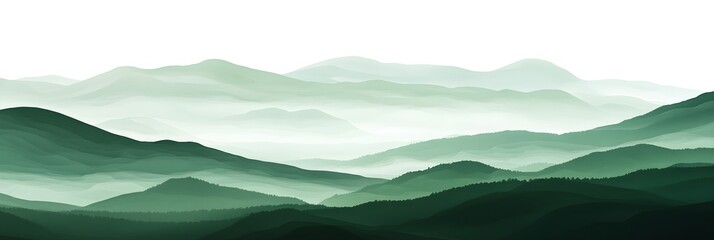 Beautiful green mountain silhouette landscape with fog in mountains background.