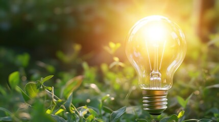 Illuminating Nature: A Lightbulb Glowing in Green Foliage