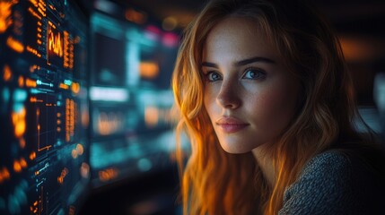 Cybersecurity team collaborating in a high-tech environment during evening hours