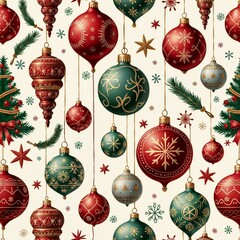 fondo de navidad, con bolas navideñas de colores verde y rojo con otros adornos sobre fondo blanco