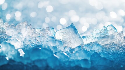 Obraz premium Close-up of a pile of crushed ice with a smooth surface and glittering edges, illuminated by a bright light, on a white background