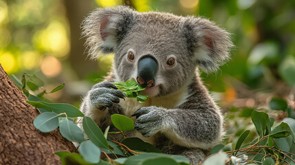 Fototapeta premium Koala in the wild. Beautiful extreme close-up. Printable photo with Instant Download. Digital photography. Art Decor. Digital art.