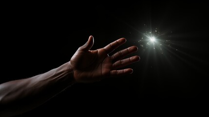 Silhouette hand on black background.