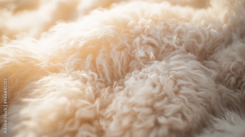 Poster a close-up of fluffy sheep wool, captured in a soft, diffused light. the natural source of warmth an