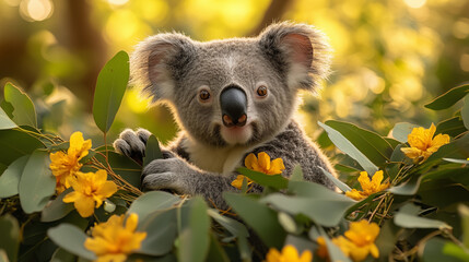 Fototapeta premium Koala in the wild. Beautiful extreme close-up. Printable photo with Instant Download. Digital photography. Art Decor. Digital art.