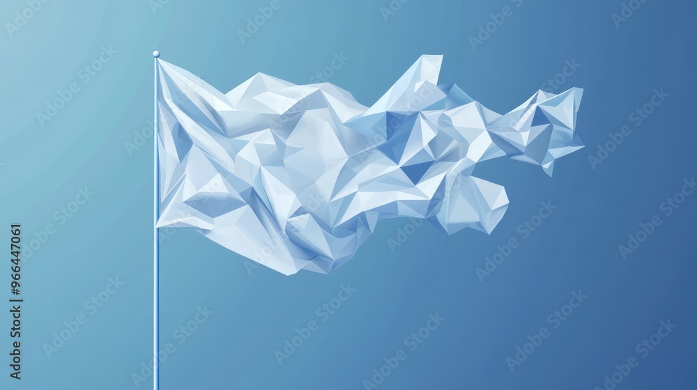 Poster pacifism, virtual abstract 3d object made of triangular polygons on blue background