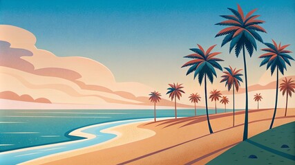 Sea cost beach with palm trees