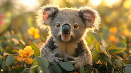 Fototapeta premium Koala in the wild. Beautiful extreme close-up. Printable photo with Instant Download. Digital photography. Art Decor. Digital art.