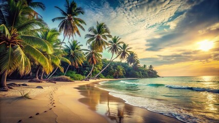 Sea cost beach with palm trees