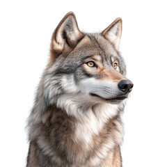 Obraz premium A majestic wolf portrait showcasing its striking features and captivating gaze in a natural setting. transparent background