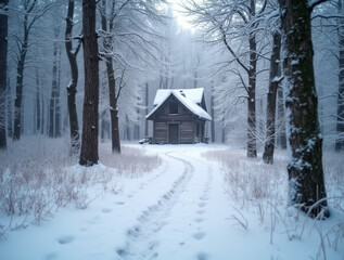 Einsames Schneeh&auml;uschen im Winterwald