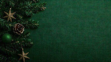 Green Christmas background with a fabric texture New Year background. with copy space image. Place for adding text or design