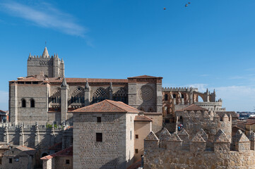 View from the wall surrounding the old town of the Spanish city of Avila (Spain) on a sunny summer morning