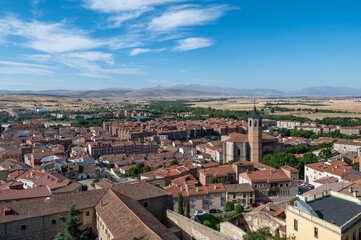Fototapeta premium View from the wall surrounding the old town of the Spanish city of Avila (Spain) on a sunny summer morning