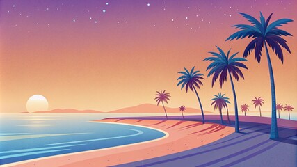 Sea cost beach with palm trees