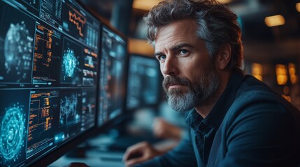 Cybersecurity team in an office collaborating on strategies and monitoring threats in real time