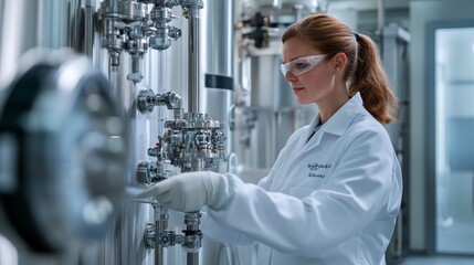 A scientist in a lab coat operates equipment in a laboratory setting, focusing on research and development.